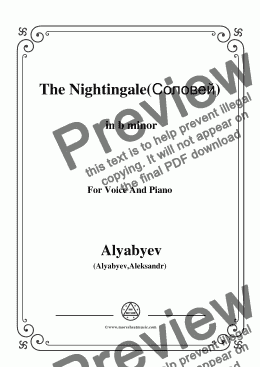 page one of Alyabyev-The Nightingale(Соловей) in b minor, for Voice and Piano