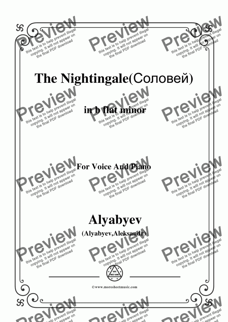 page one of Alyabyev-The Nightingale(Соловей) in a minor, for Voice and Piano