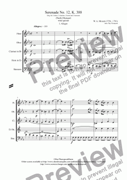 page one of Mozart: Serenade No. 12, K. 388 Mvt.1 - wind quintet