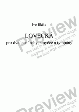 page one of LOVECKÁ pro 2 lesní rohy, smyčce a tympány - HUNTING for 2 horns, strings and timpani