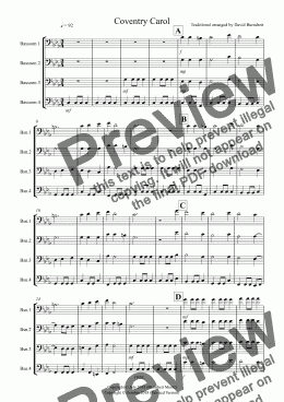 page one of Coventry Carol for Bassoon Quartet