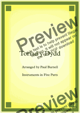 page one of Toriad y Dydd, arranged for instruments in five parts - Score and Parts