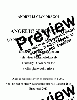 page one of ANGELIC ŞI DEMONIC (Angelic and demonic) - musical fantasy in two parts for instrumental trio (violin-piano-cello trio original variant)