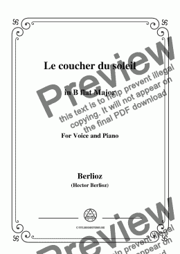 page one of Berlioz-Le coucher du soleil in B flat Major,for voice and piano