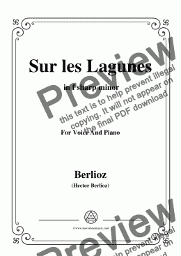 page one of Berlioz-Sur les Lagunes in f sharp minor,for voice and piano