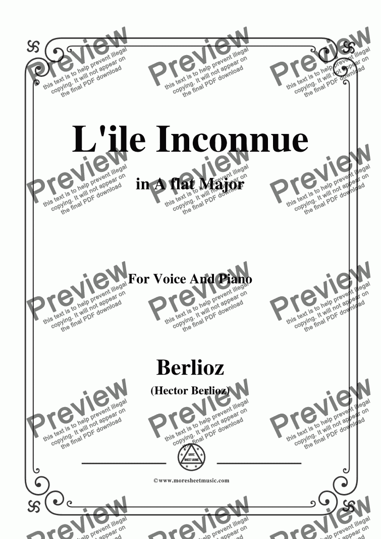 page one of Berlioz-L'ile Inconnue in A flat Major,for voice and piano