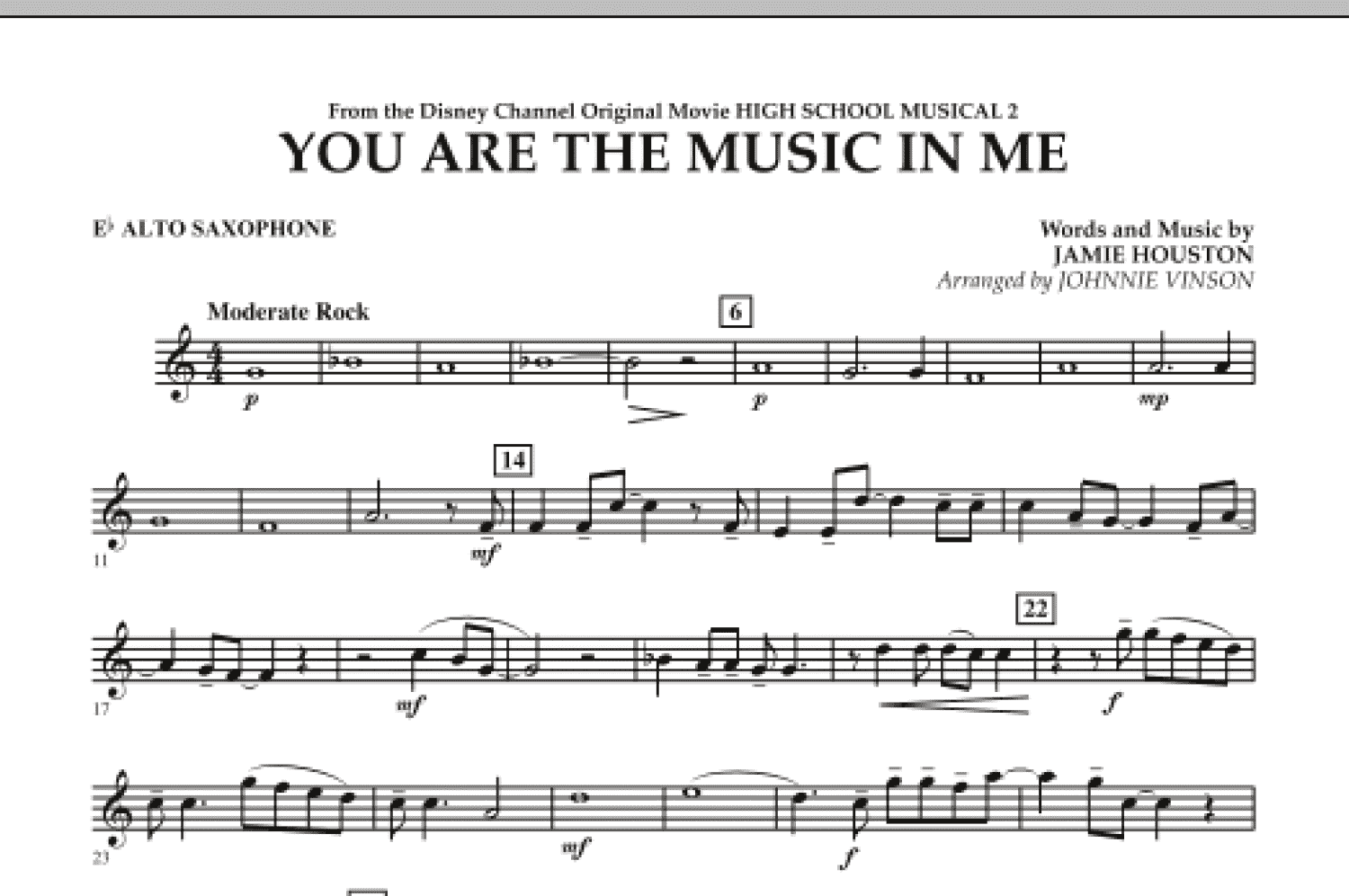 You Are The Music In Me (from High School Musical 2) - Eb Alto Saxophone (Concert Band)