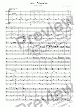 page one of Saint-Saens - DANSE MACABRE - for cello quartet