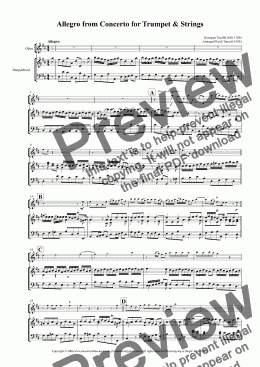 page one of Allegro from Torelli’s Concerto for Trumpet for Oboe & Keyboard 