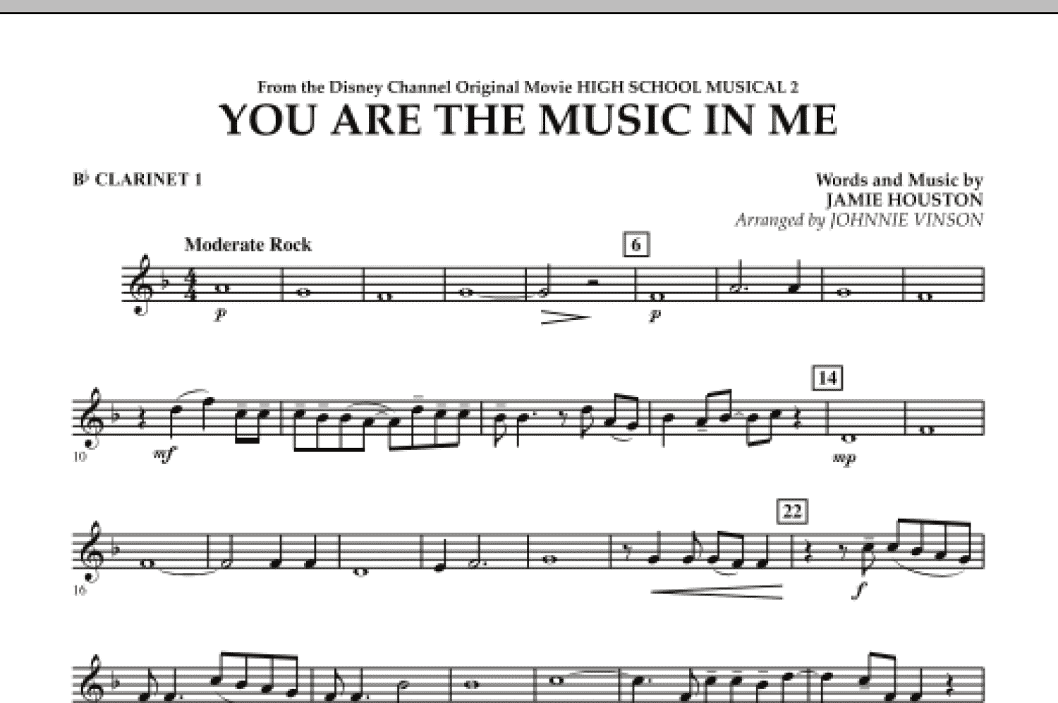 You Are The Music In Me (from High School Musical 2) - Bb Clarinet 1 (Concert Band)