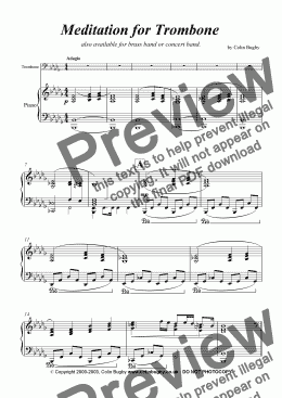 page one of Meditation for Trombone & Piano