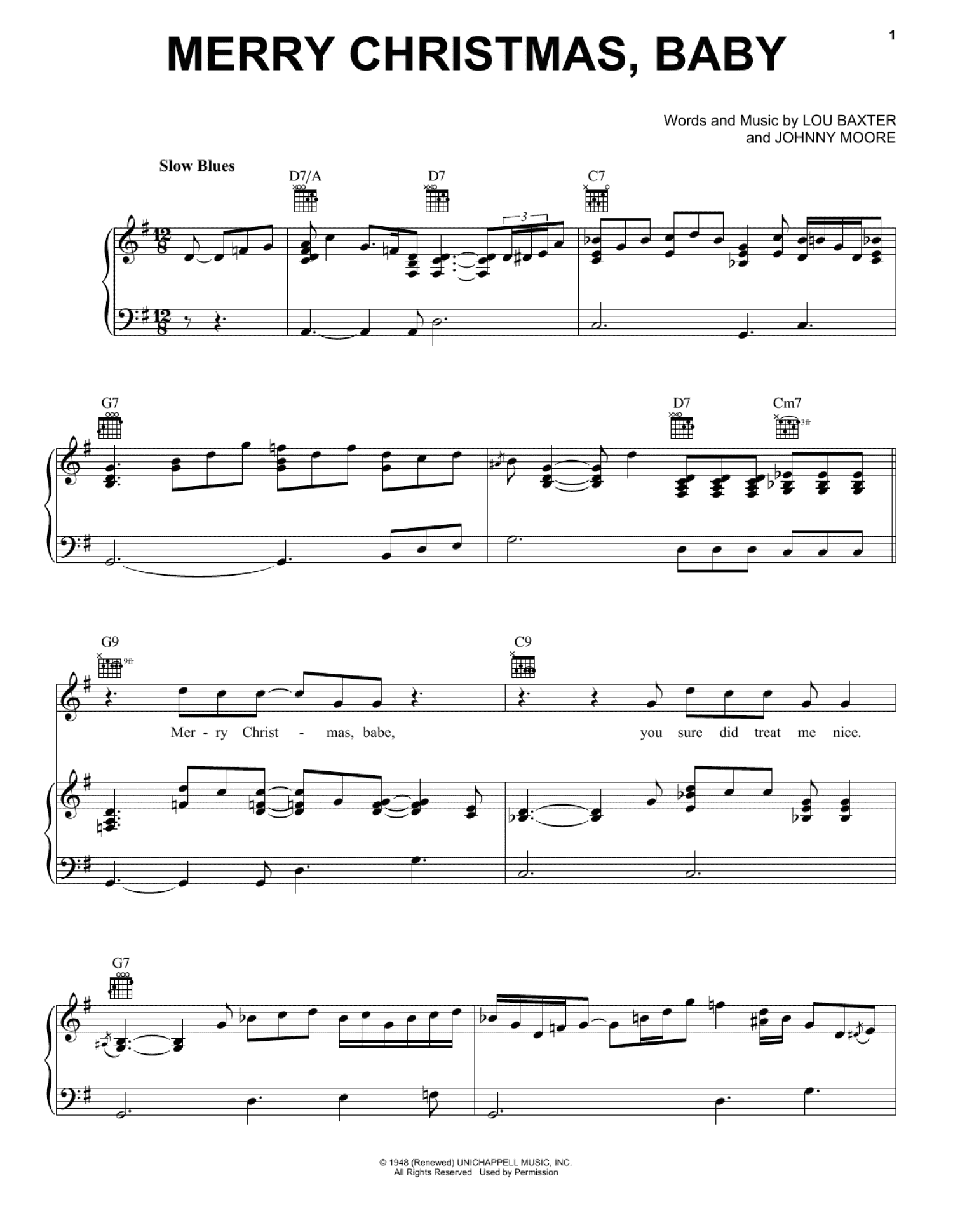 Merry Christmas, Baby (Piano, Vocal & Guitar Chords (Right-Hand Melody))
