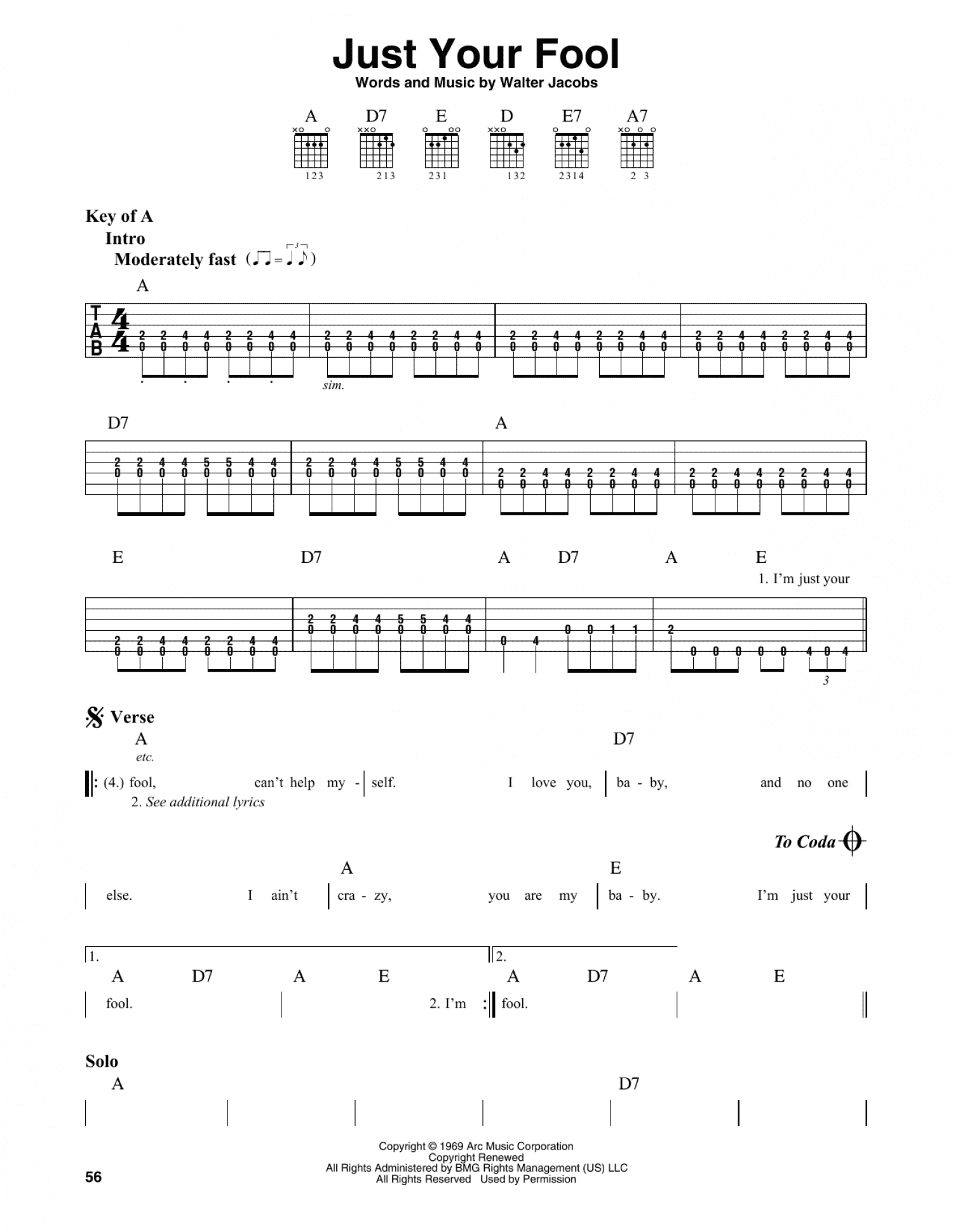 Just Your Fool (Guitar Lead Sheet)