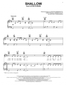 page one of Shallow (from A Star Is Born) (Piano, Vocal & Guitar Chords (Right-Hand Melody))