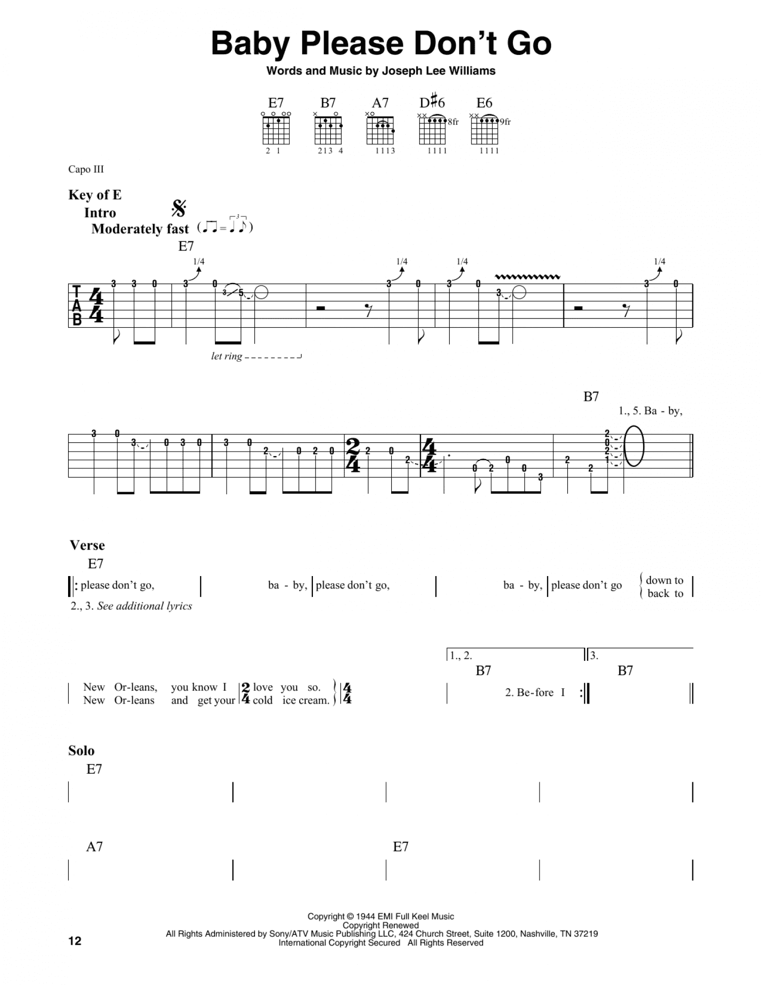 Baby Please Don't Go (Guitar Lead Sheet)