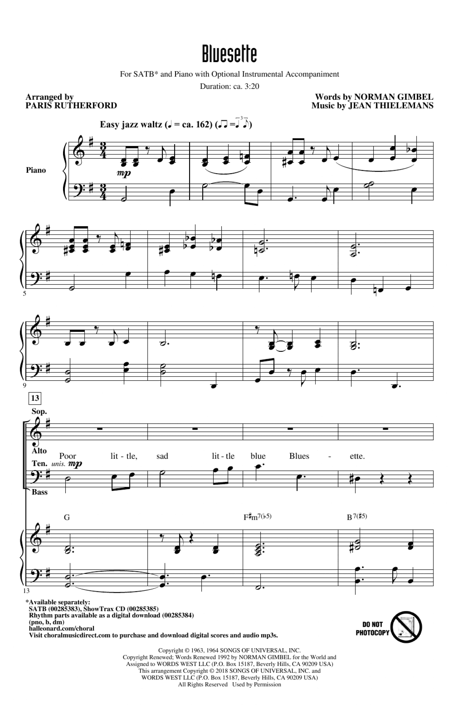 Bluesette (arr. Paris Rutherford) (SATB Choir)