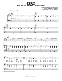page one of Zero (from Ralph Breaks The Internet) (Piano, Vocal & Guitar Chords (Right-Hand Melody))