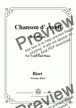 page one of Bizet-Chanson d' Avril in F Major,for voice and piano