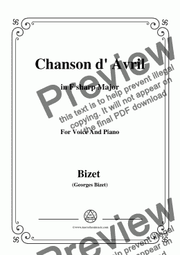 page one of Bizet-Chanson d' Avril in F sharp Major,for voice and piano