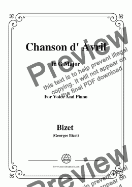 page one of Bizet-Chanson d' Avril in G Major,for voice and piano