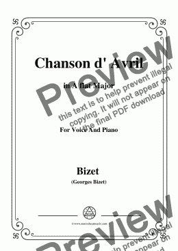 page one of Bizet-Chanson d' Avril in A flat Major,for voice and piano