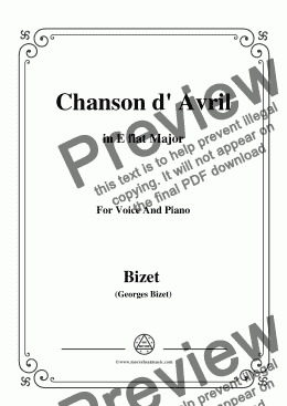 page one of Bizet-Chanson d' Avril in E flat Major,for voice and piano