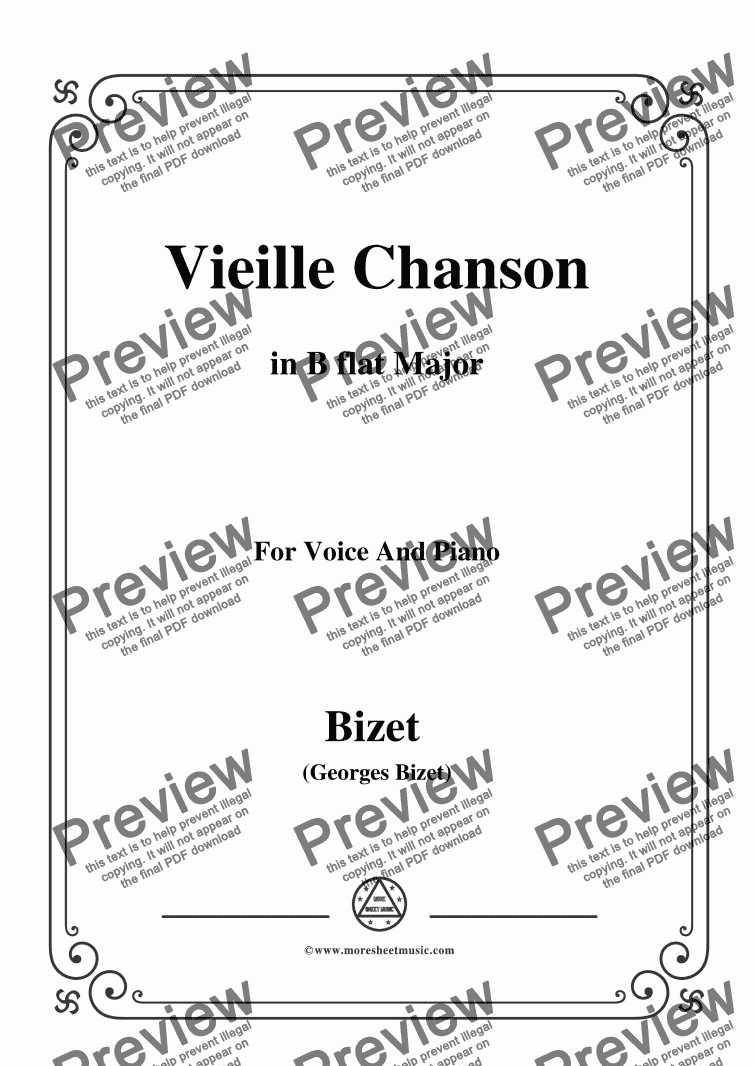 page one of Bizet-Vieille Chanson in B flat Major,for voice and piano