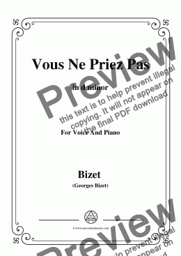 page one of Bizet-Vous Ne Priez Pas in d minor,for voice and piano