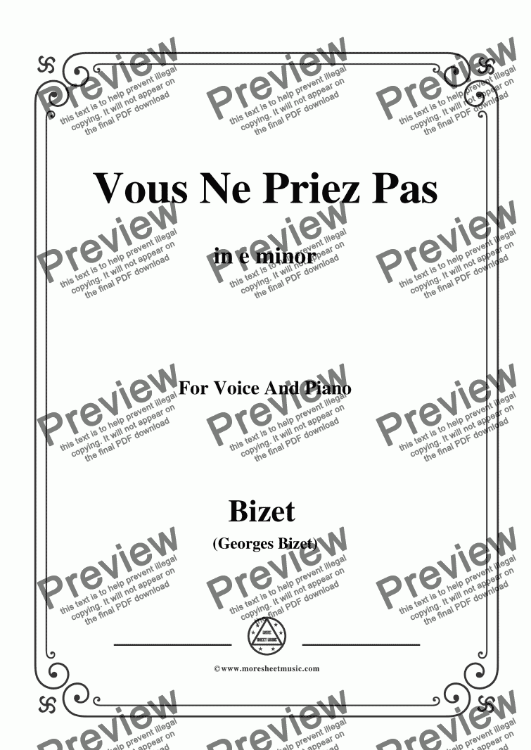 page one of Bizet-Vous Ne Priez Pas in e minor,for voice and piano