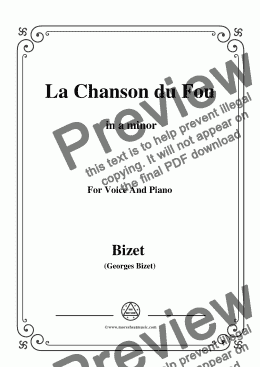 page one of Bizet-La Chanson du Fou in a minor,for voice and piano