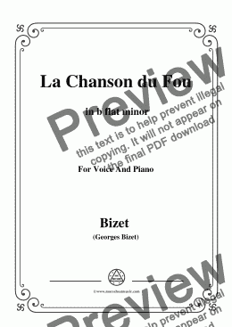 page one of Bizet-La Chanson du Fou in b flat minor,for voice and piano