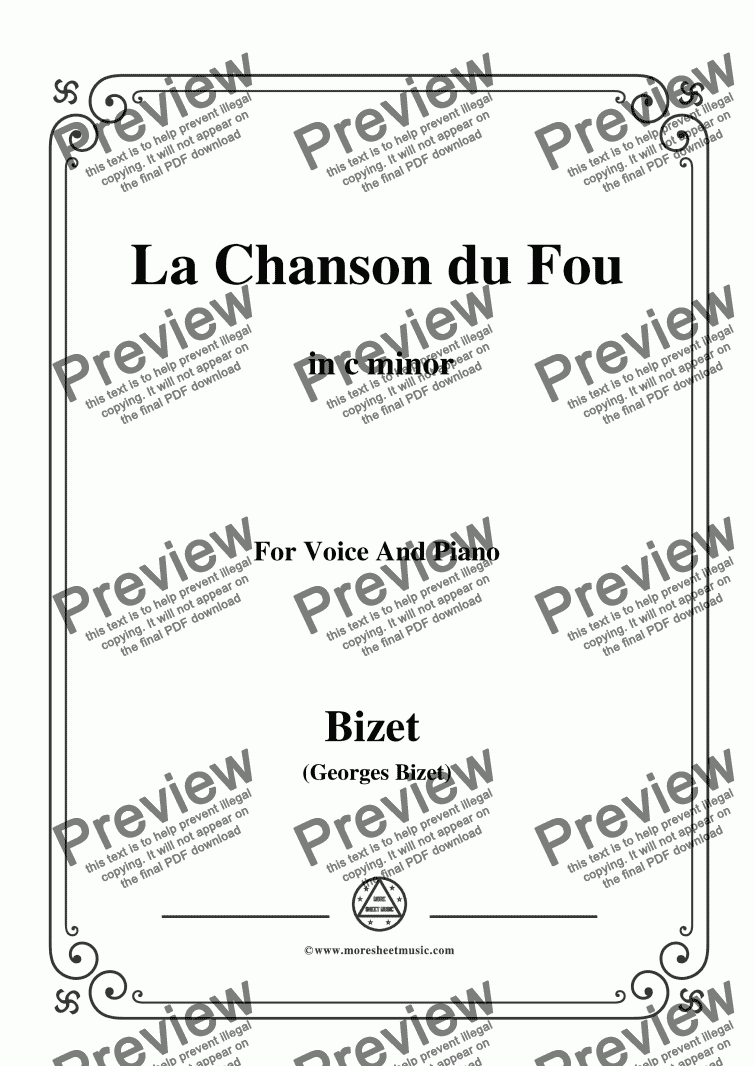 page one of Bizet-La Chanson du Fou in c minor,for voice and piano
