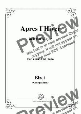 page one of Bizet-Apres I'Hiver in B flat Major,for voice and piano