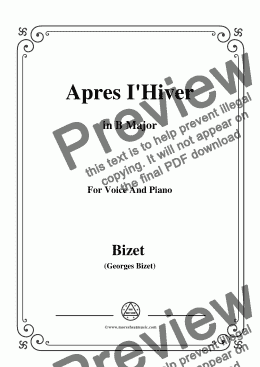 page one of Bizet-Apres I'Hiver in B Major,for  voice and piano