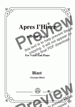 page one of Bizet-Apres I'Hiver in D flat Major,for voice and piano