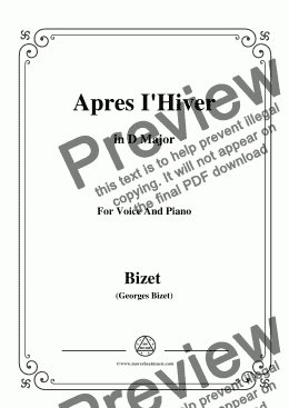 page one of Bizet-Apres I'Hiver in D Major,for voice and piano
