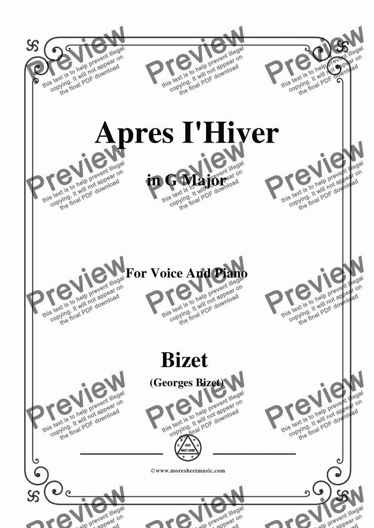 page one of Bizet-Apres I'Hiver in G Major,for voice and piano