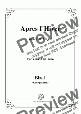 page one of Bizet-Apres I'Hiver in G flat Major,for voice and piano