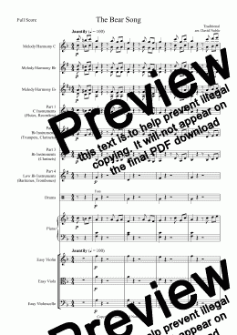 page one of The Bear Song for school band