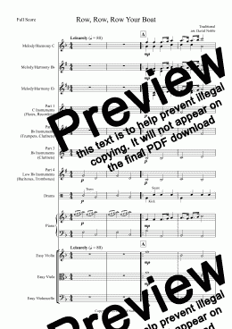 page one of Row, Row, Row Your Boat for school band