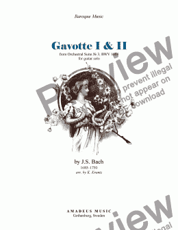 page one of Gavotte I & II BWV 1068 for guitar solo