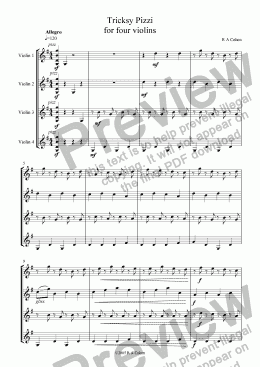 page one of TRICKSY PIZZI - for violin quartet