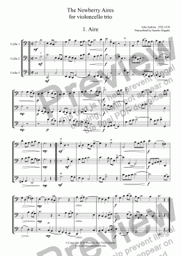 page one of Jenkins - The Newberry Aires for cello trio