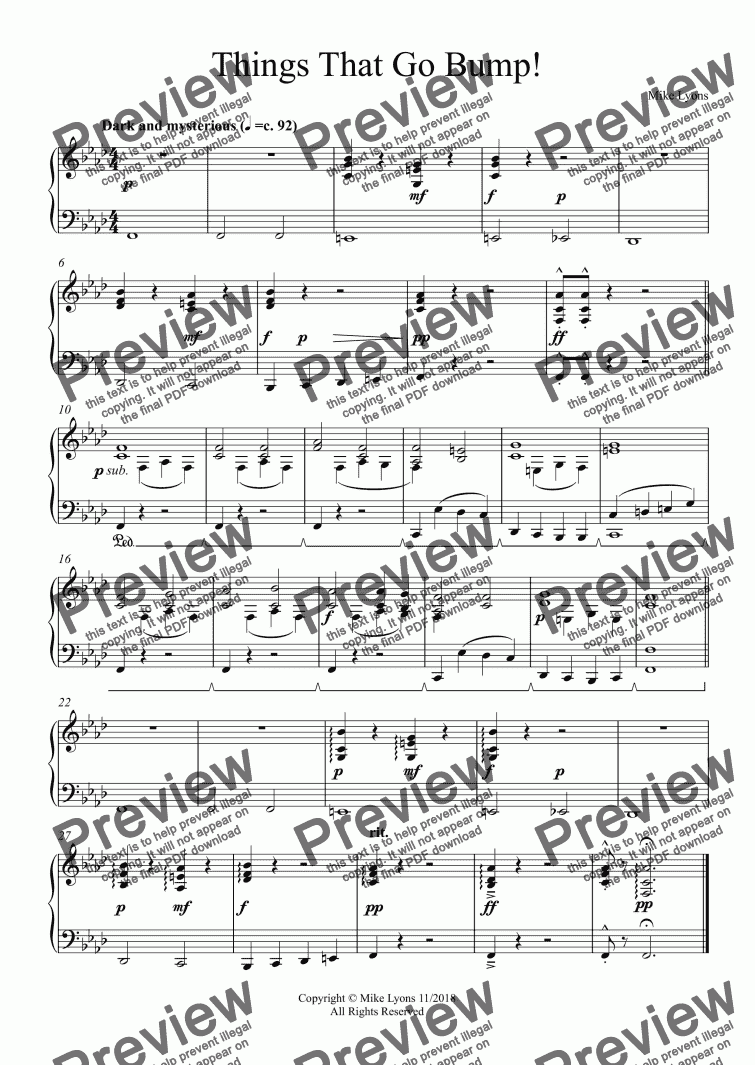 page one of Advanced Intermediate Piano - Things That Go Bump!