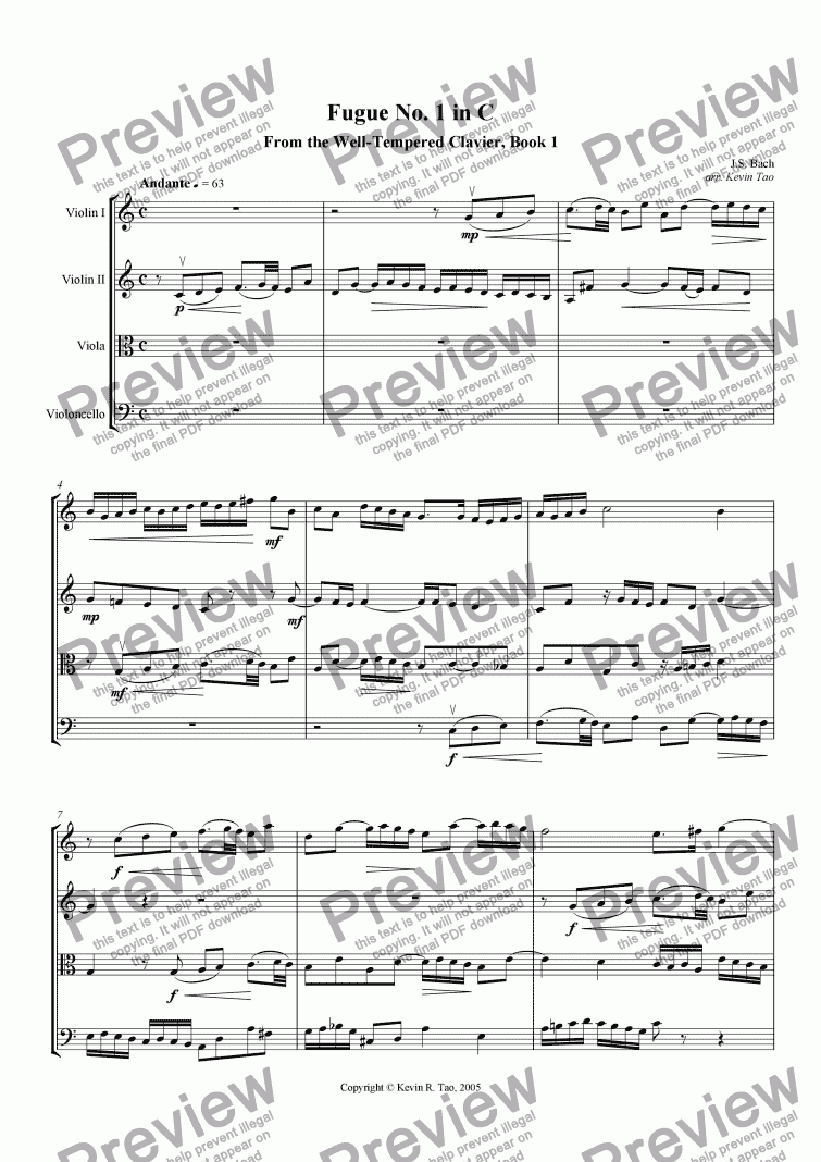 page one of Fugue No. 1 in C from the Well-Tempered Clavier, Book 1