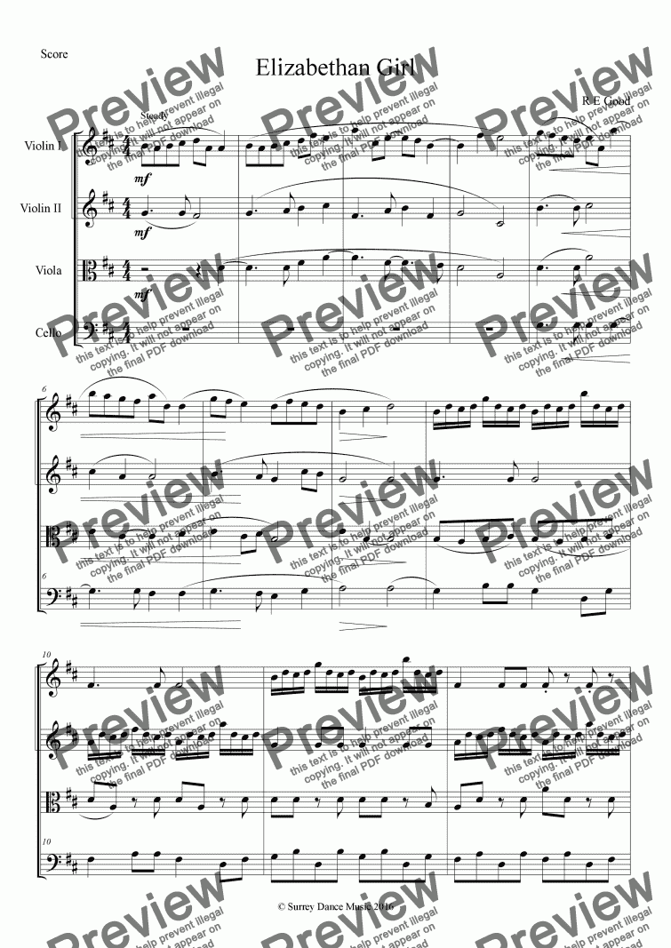page one of Elizabethan Girl (classical-style string quartet)