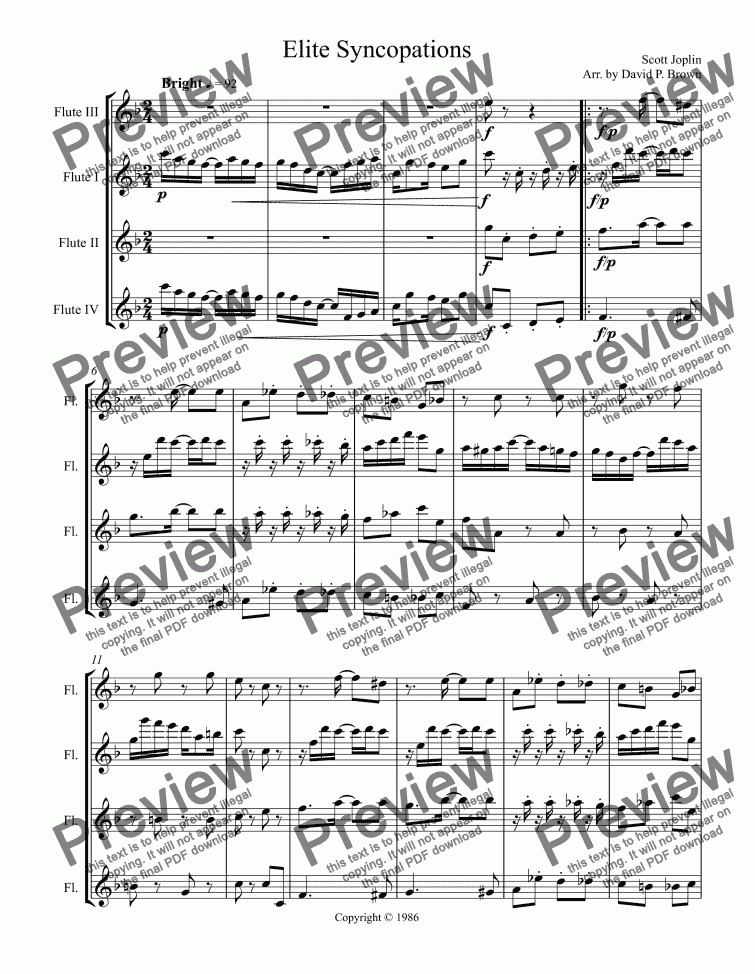 page one of Elite Syncopations for Flute Quartet