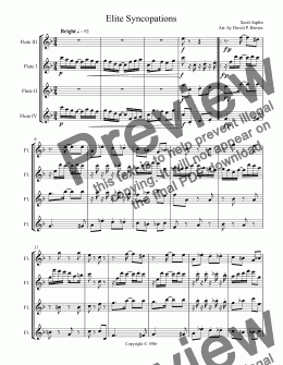 page one of Elite Syncopations for Flute Quartet