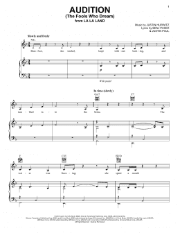 page one of Audition (The Fools Who Dream) (from La La Land) (Piano, Vocal & Guitar Chords (Right-Hand Melody))