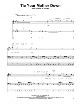 page one of Tie Your Mother Down (Bass Guitar Tab)